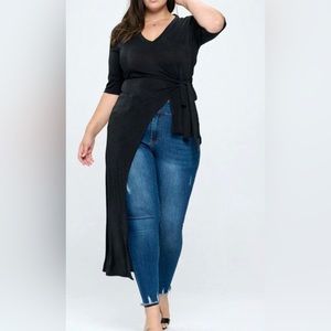 Plus V-Neck Tie Top/1XL